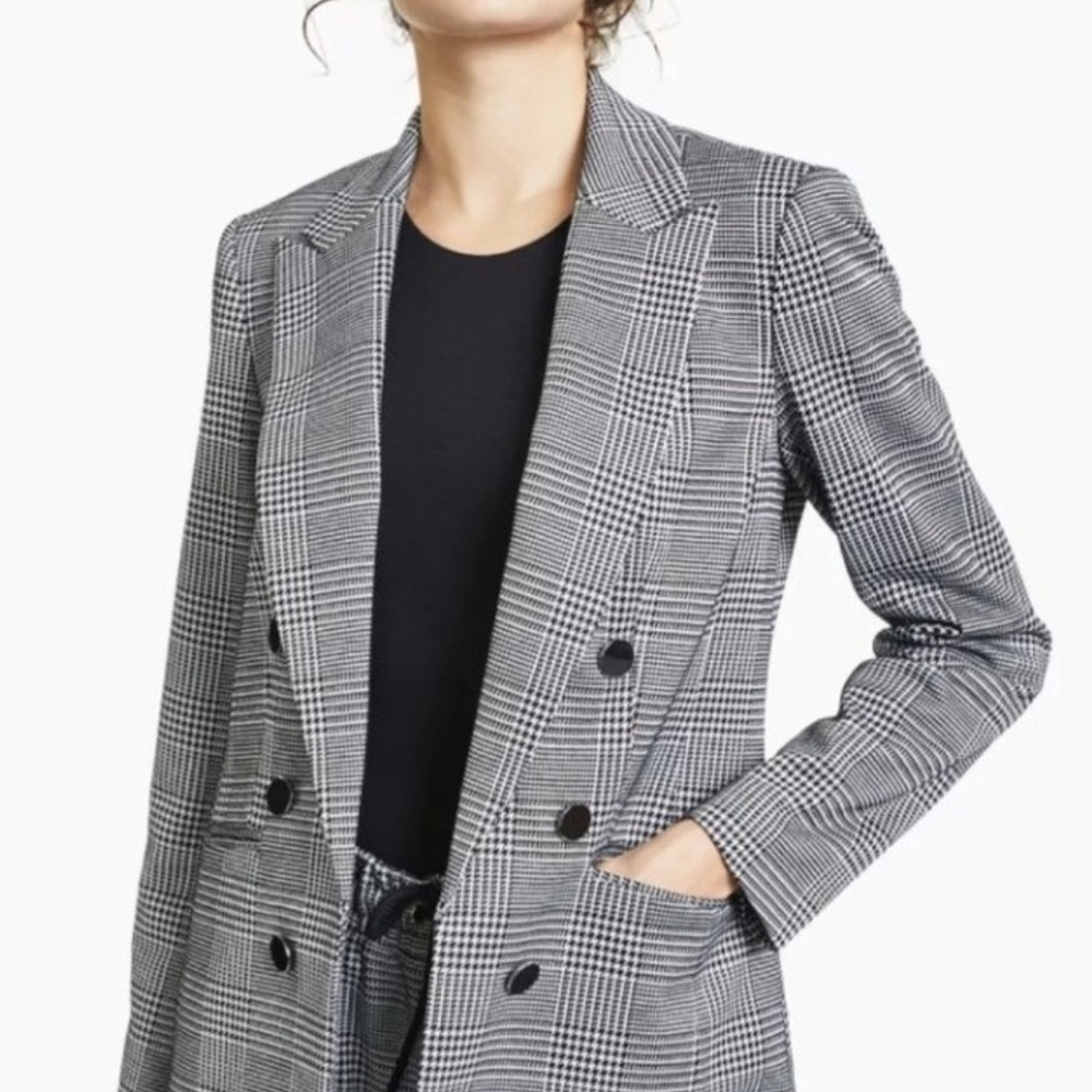 Bar III Black and White Plaid Blazer XS